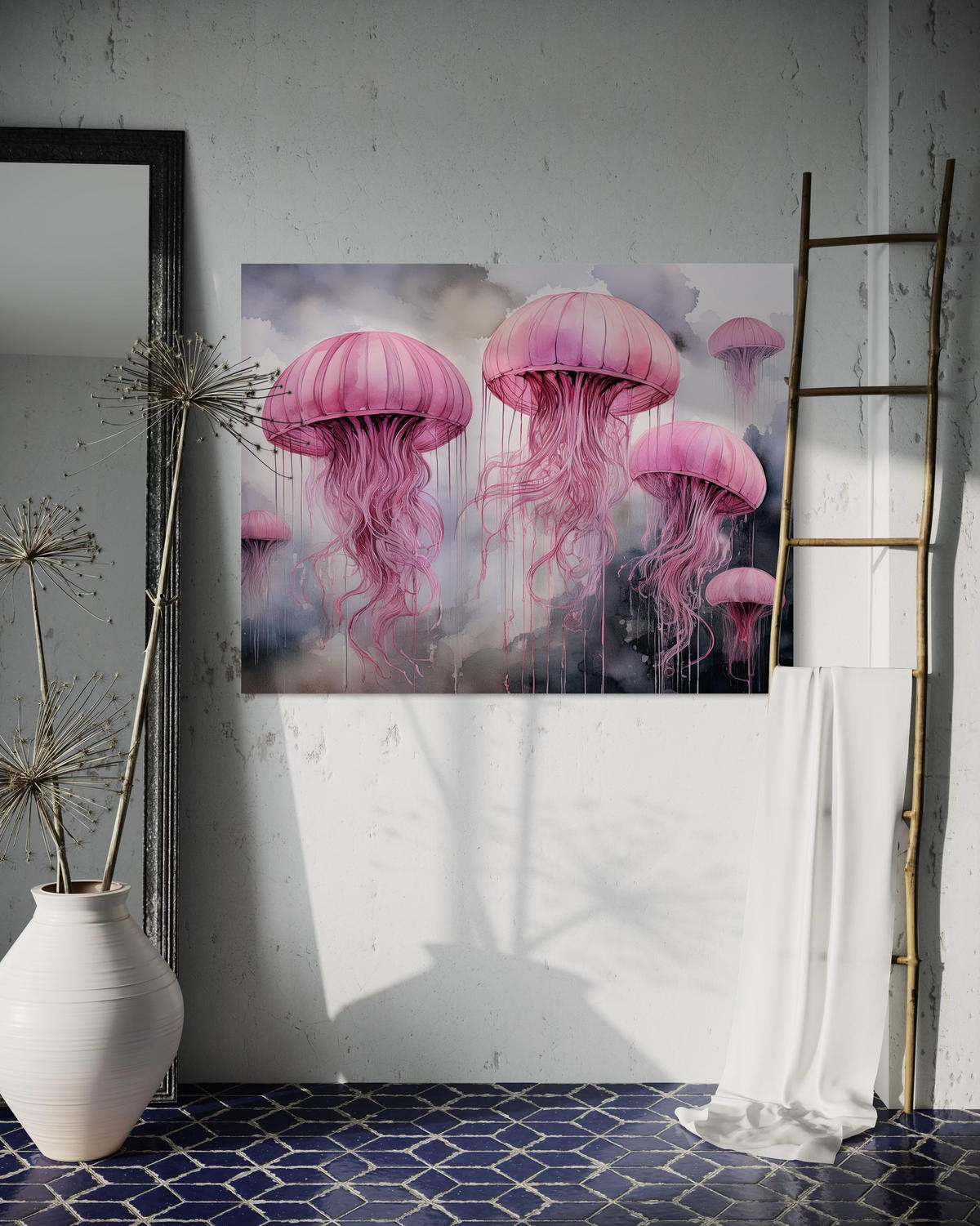 WANDBILD rosa qualle - Pink, Textil (60/40cm) - Feeby