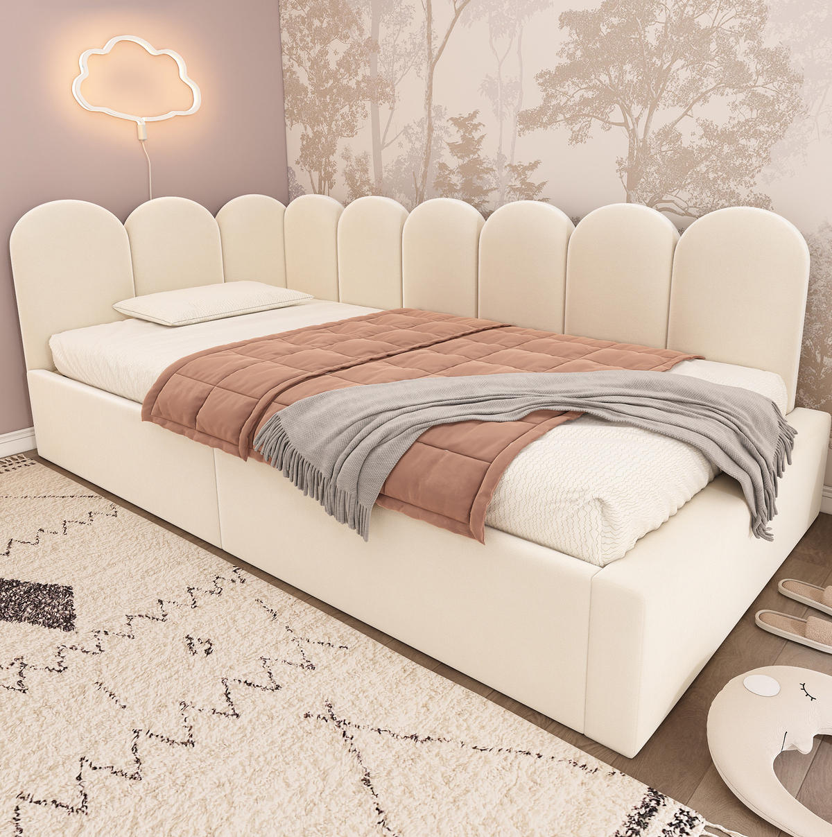 BETT mit Stauraum 90x200 cm Samt Beige - Beige, Metall (90/200cm) - Beauniv