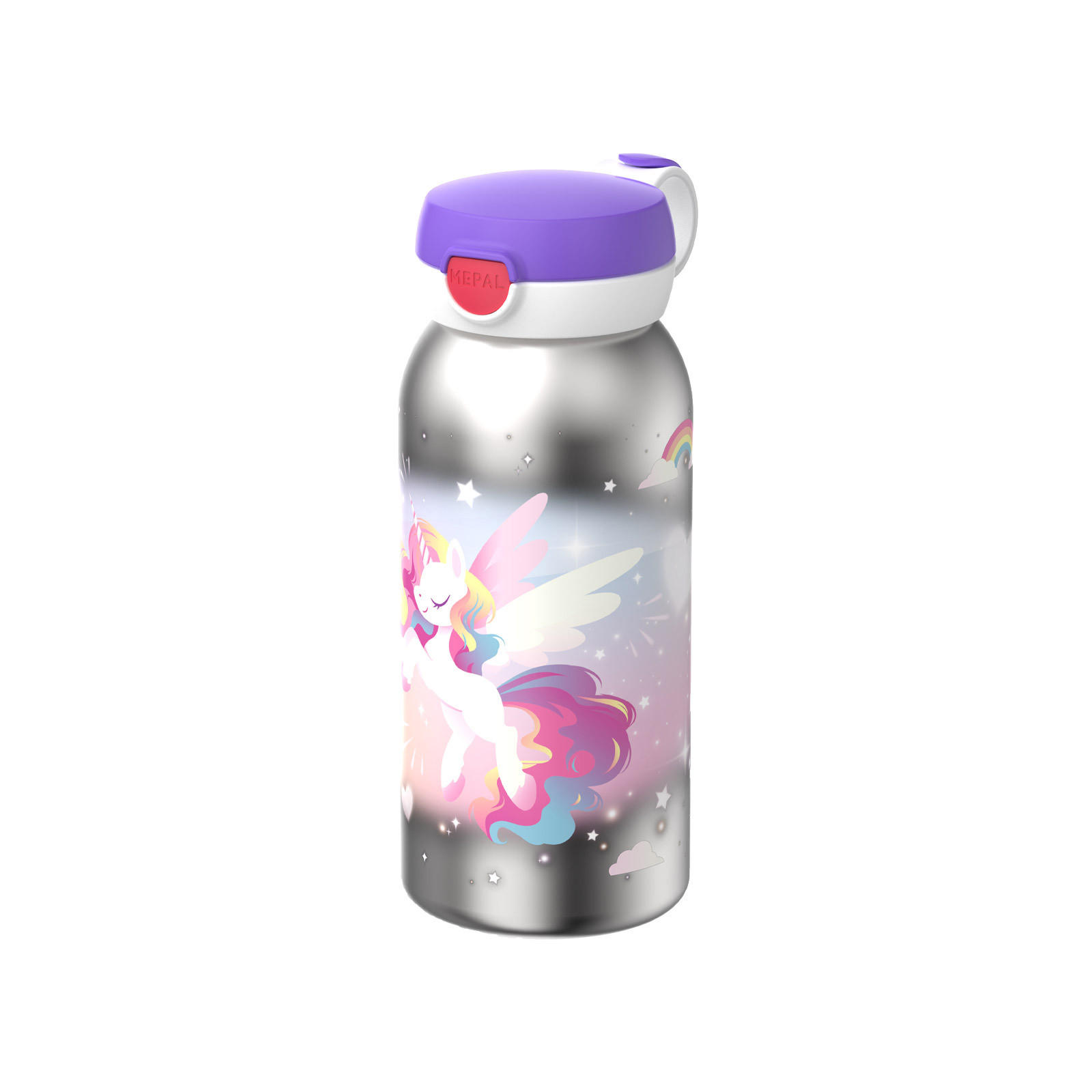 EDELSTAHL-TRINKFLASCHE MIT KLAPPDECKEL Campus Unicorn Glow 600 ml - Lila, Kunststoff/Metall (0.6L) - Mepal