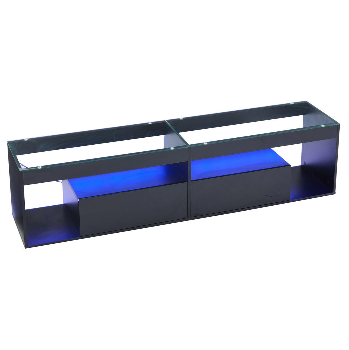 TV-SCHRANK aus Spanplatte und gehärtetem Glas 180x40x46 cm Schwarz mit LED-Beleuchtung und 2 Schubladen - Schwarz, Holzwerkstoff (180/46/40cm) - Modfu