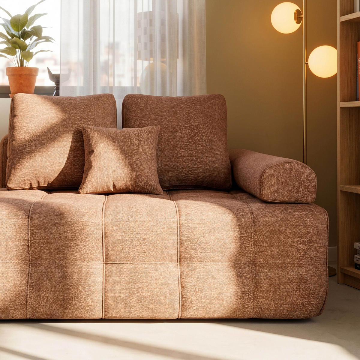 LINKER SESSEL, Terrakotta - Braun, Textil (140/65/112cm) - Oviala