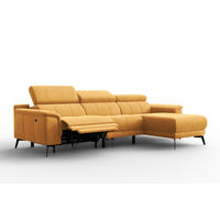 ECKSOFA FIERO 4-Sitzer RECHTS, Gelber Veloursstoff - Gelb/Schwarz, Holz/Textil (288/170cm) - Courtois Laville
