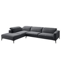 ECKSOFA mit Ottomane - Schwarz/Grau, Textil/Metall (325/238cm) - home24