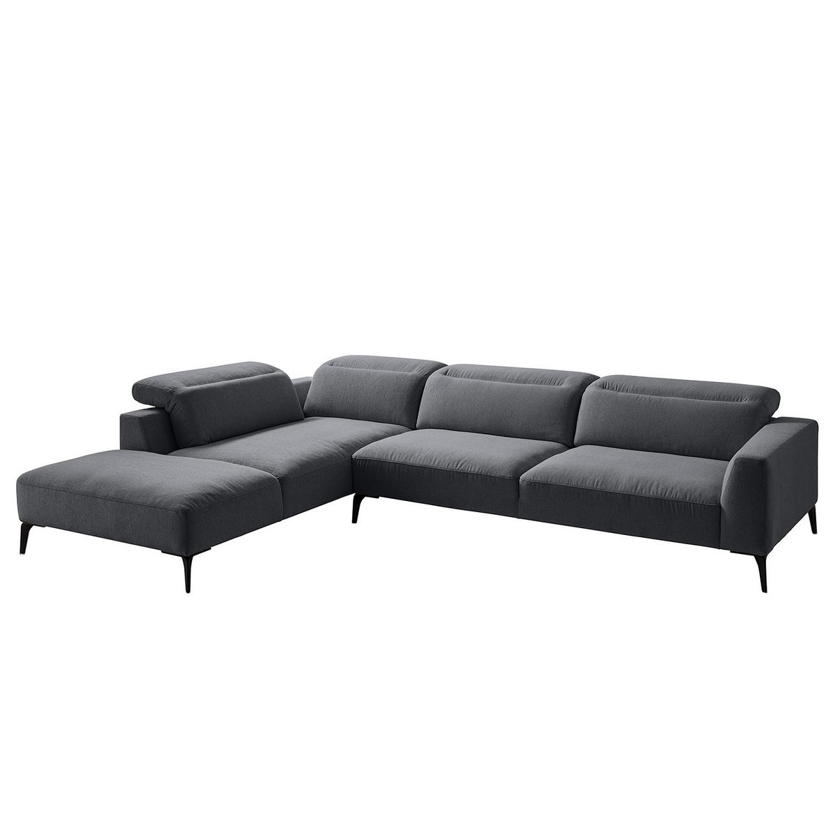 ECKSOFA mit Ottomane - Schwarz/Grau, Textil/Metall (325/238cm) - home24