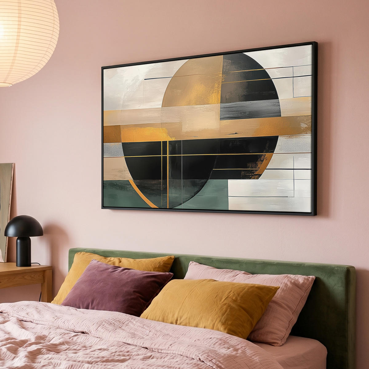 LEINWAND Bilder mit Rahmen - Abstrakt - Gold - Bronze - Grün - Formen - Modern - 150x100 - Multicolor, Textil (150/100cm) - MuchoWow