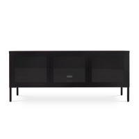 TV-LOWBOARD Metall 130cm 3 Türen, Schwarz und Sicherheitsglas EZRA - Schwarz, Metall (130/55/40cm) - Sicaan