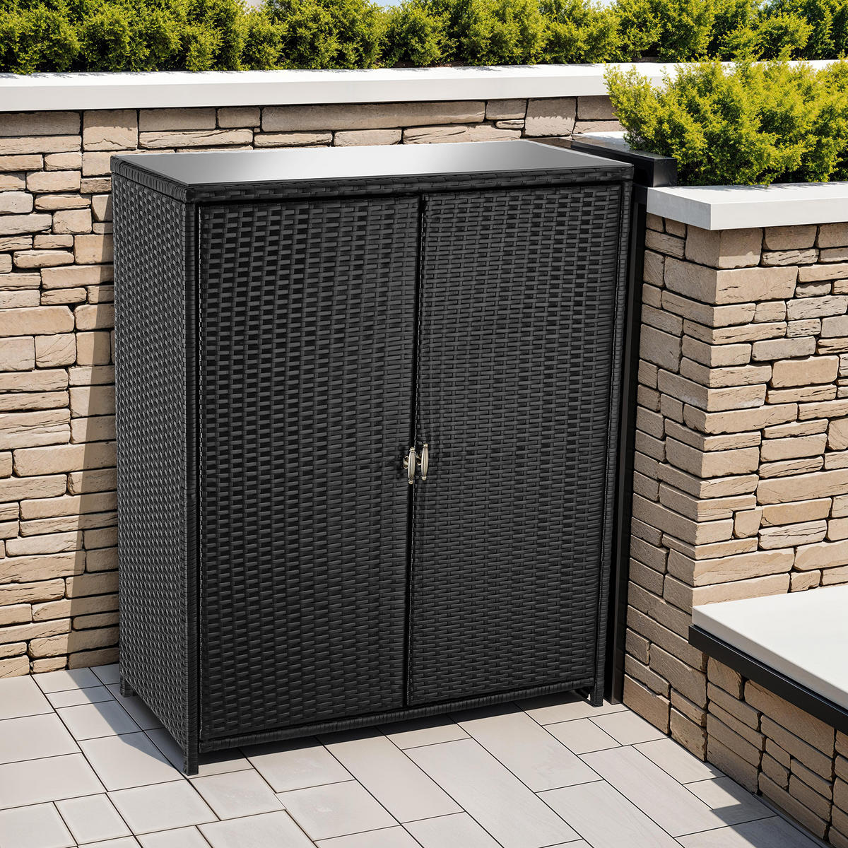 GARTENSCHRANK Monza,84,5 x 40,5 x 103,5 cm,schwarz - Schwarz, Kunststoff (84.5/103.5/40.5cm) - tectake
