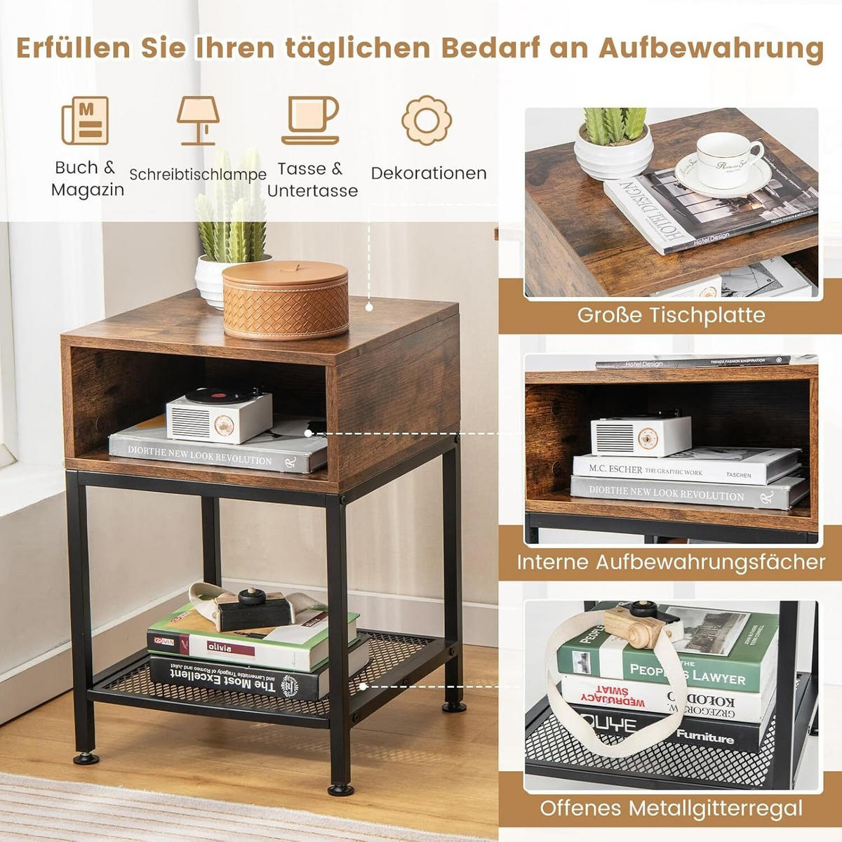 BEISTELLTISCH 57cm Braun - Braun, Holz (40/40/57cm) - COSTWAY