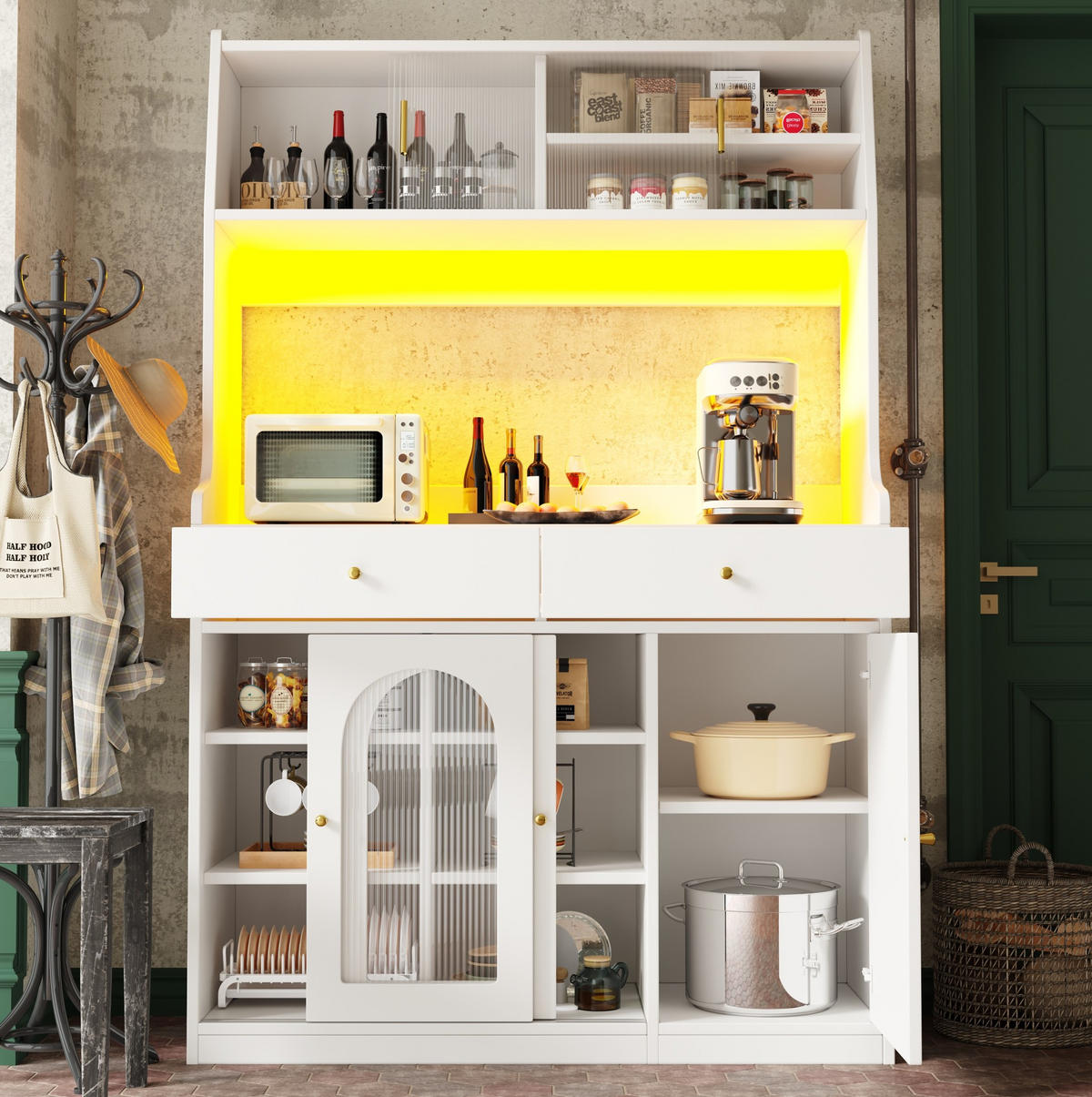 ANRICHTE Hochschrank 120/40/180 cm aus MDF und Holzwerkstoff mit LED-Beleuchtung Weiß - Weiß, Holzwerkstoff (120/180/40cm) - Modenvie