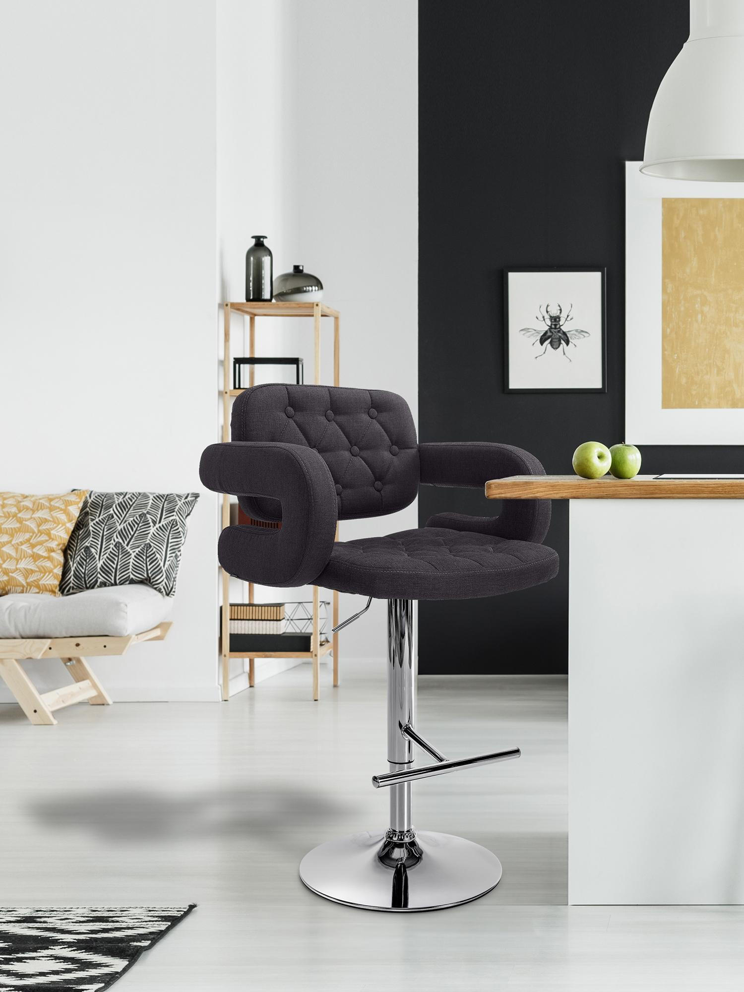 BARHOCKER 2er Set Stoff schwarz - Chromfarben/Schwarz, Textil/Metall (62/103/55cm) - CLP