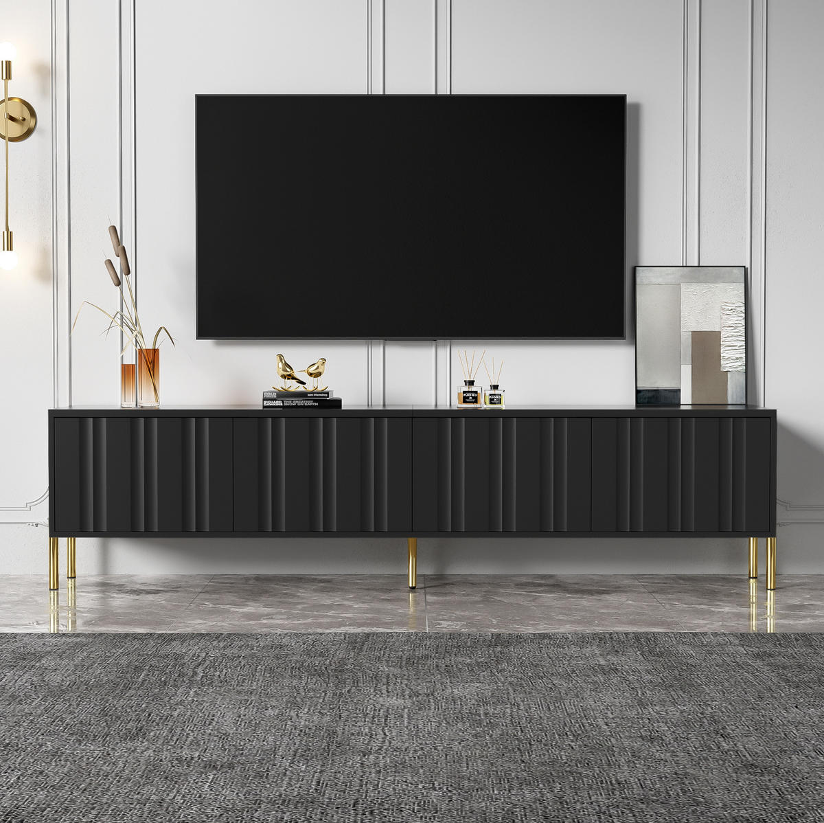 TV-SCHRANK in Schwarz mit goldfarbenen Füßen 190/38/48 cm - Schwarz, Holzwerkstoff (190/48/38cm) - Redom