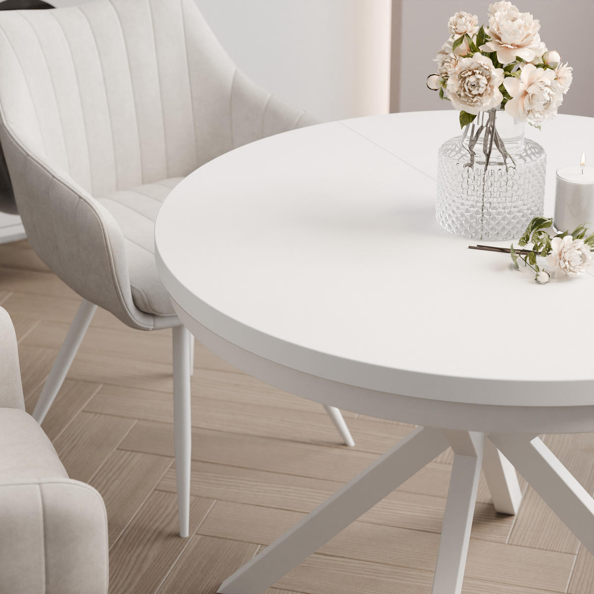 AUSZIEHTISCH MILTON 100-176/76 cm mit Metallgestell, Weiß / Arktisweiß - Weiß, Holzwerkstoff/Metall (100/100/76cm) - Idohome