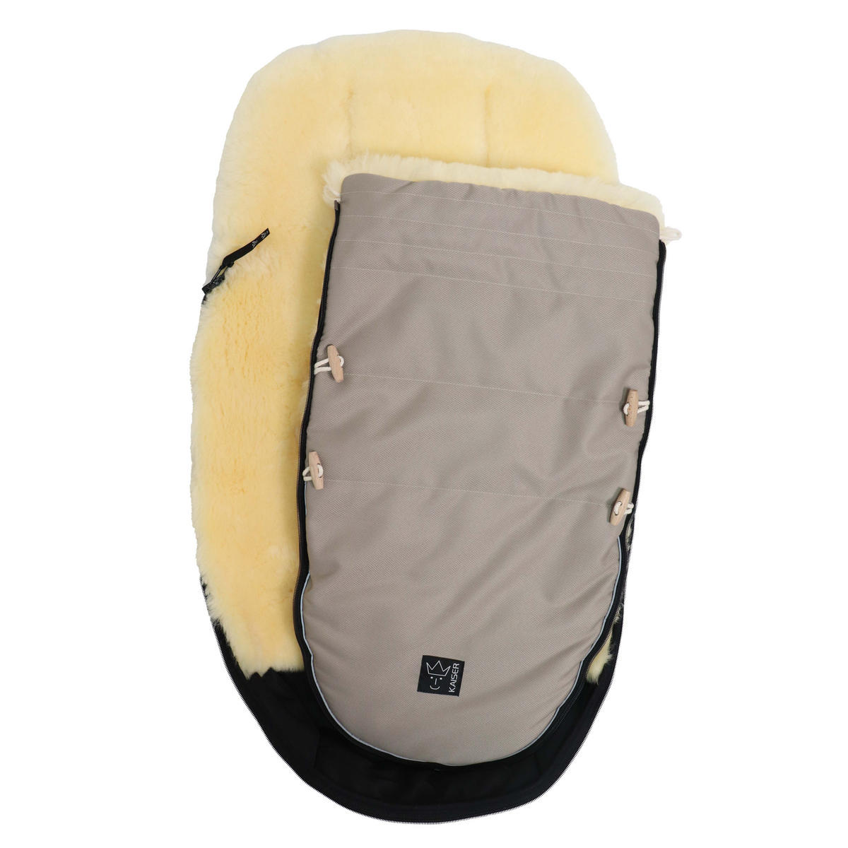 LAMMFELL-FUSSSACK Love the Nature, angora - Greige, Fell (44/95cm) - Kaiserbaby