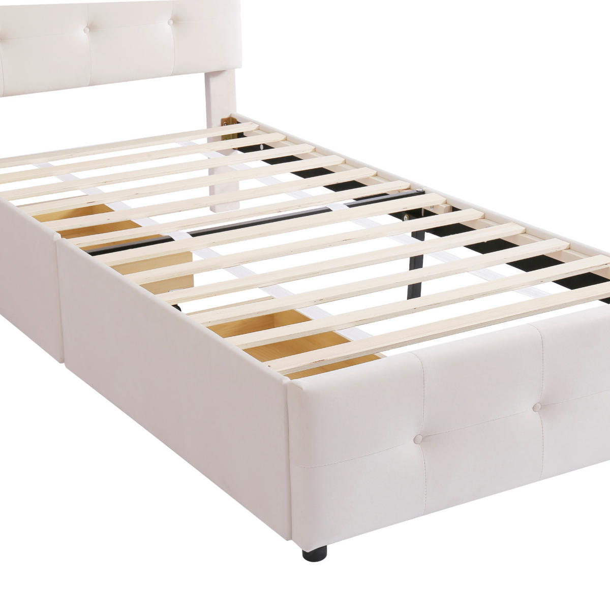 POLSTERBETT 90/200 cm Beige aus Samt mit Schublade - Beige, Textil (90/200cm) - OKMYHOME