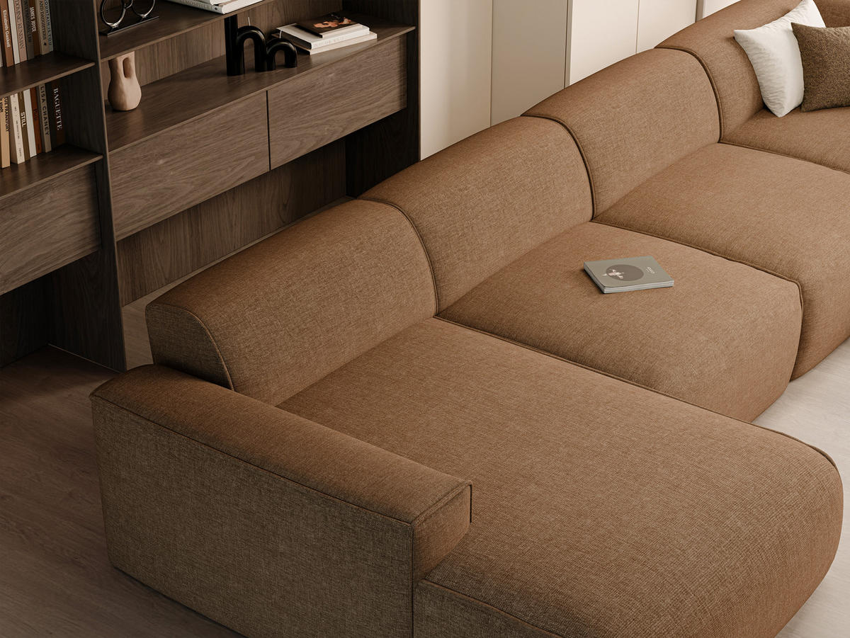 WOHNLANDSCHAFT DOVE Chenille-Stoff in Braun - Braun, Holzwerkstoff/Kunststoff (300/85/90cm) - Idohome