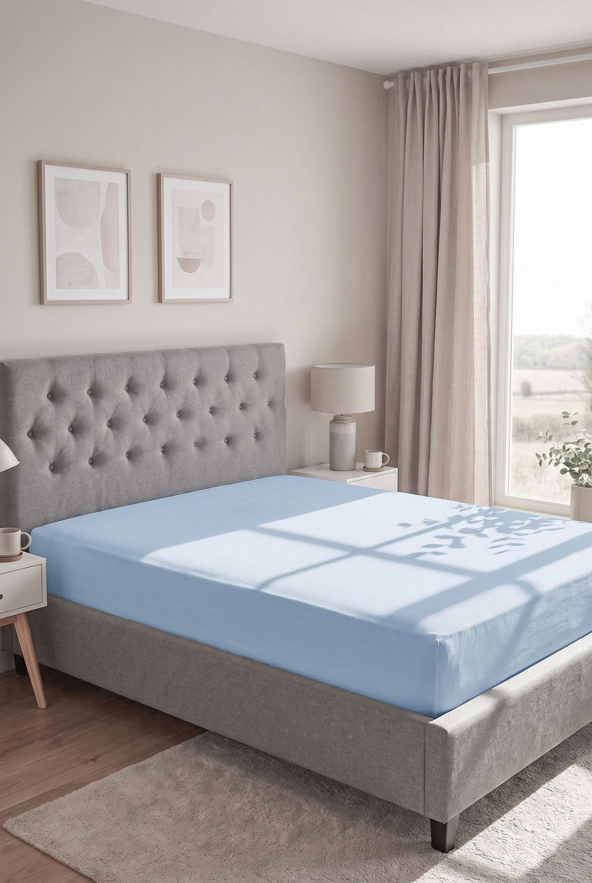 SPANNBETTTUCH Premium Jersey eisblau, 180x200 cm - 200x200 cm - Hellblau, Textil (200/200cm) - biberna