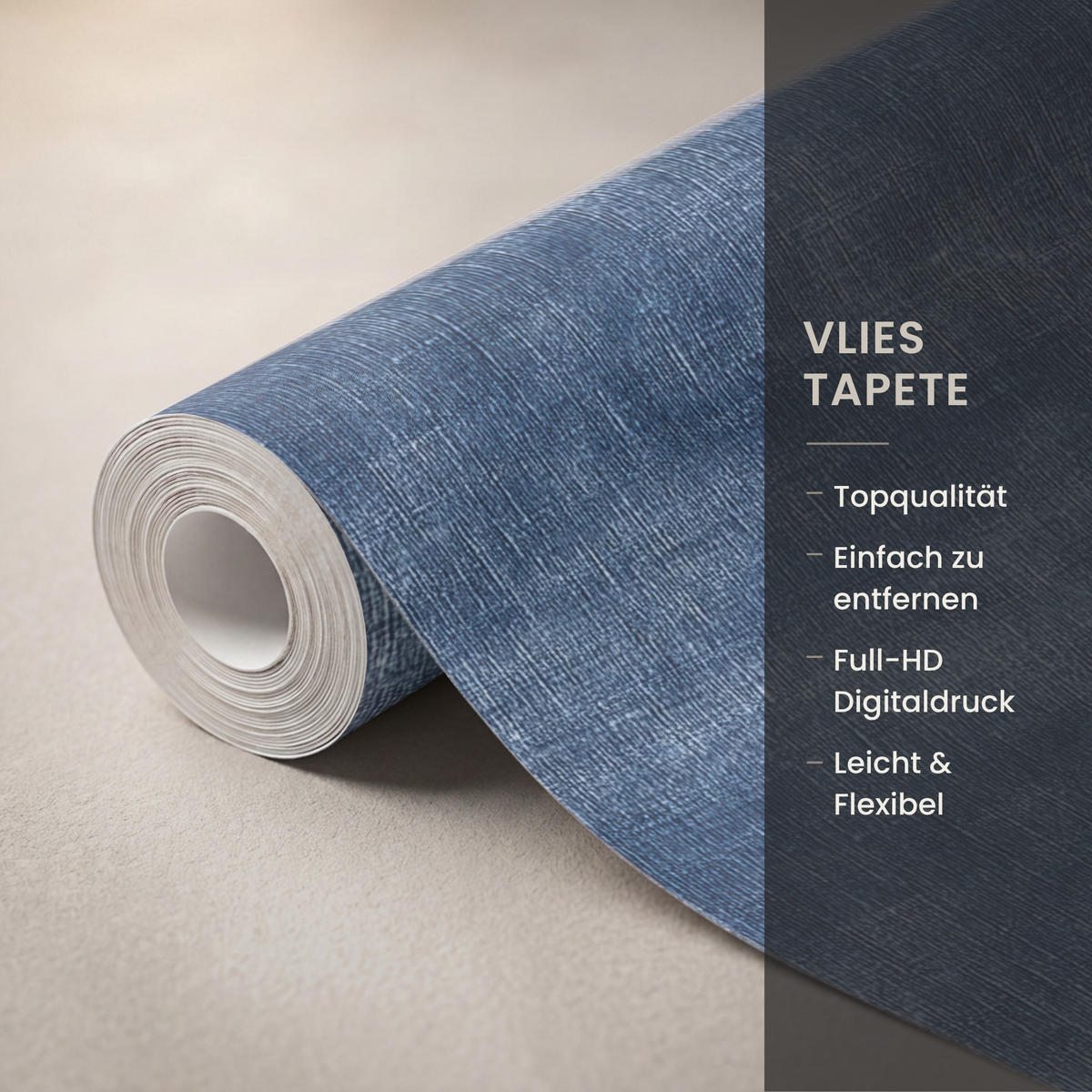 TAPETE - Leinen - Textur - Muster - Denim - Rustikal - 120x300 cm - Blau, Papier (120/300cm) - OnlyWow