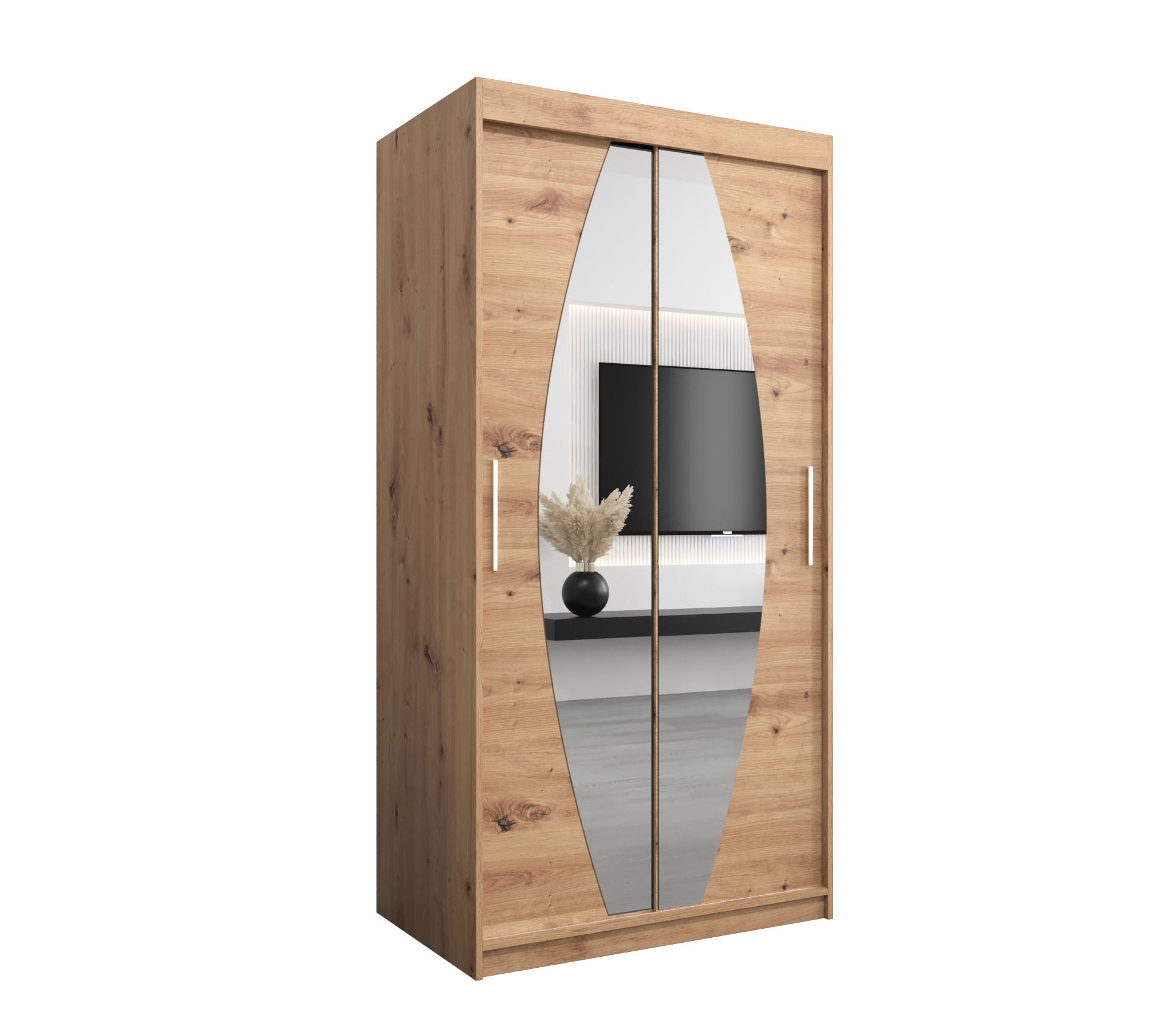 SCHWEBETÜRENSCHRANK 200/100/62 2-türig - Silberfarben/Eiche Artisan, Holz/Kunststoff (100/200/62cm) - MÖBEL KRYSPOL