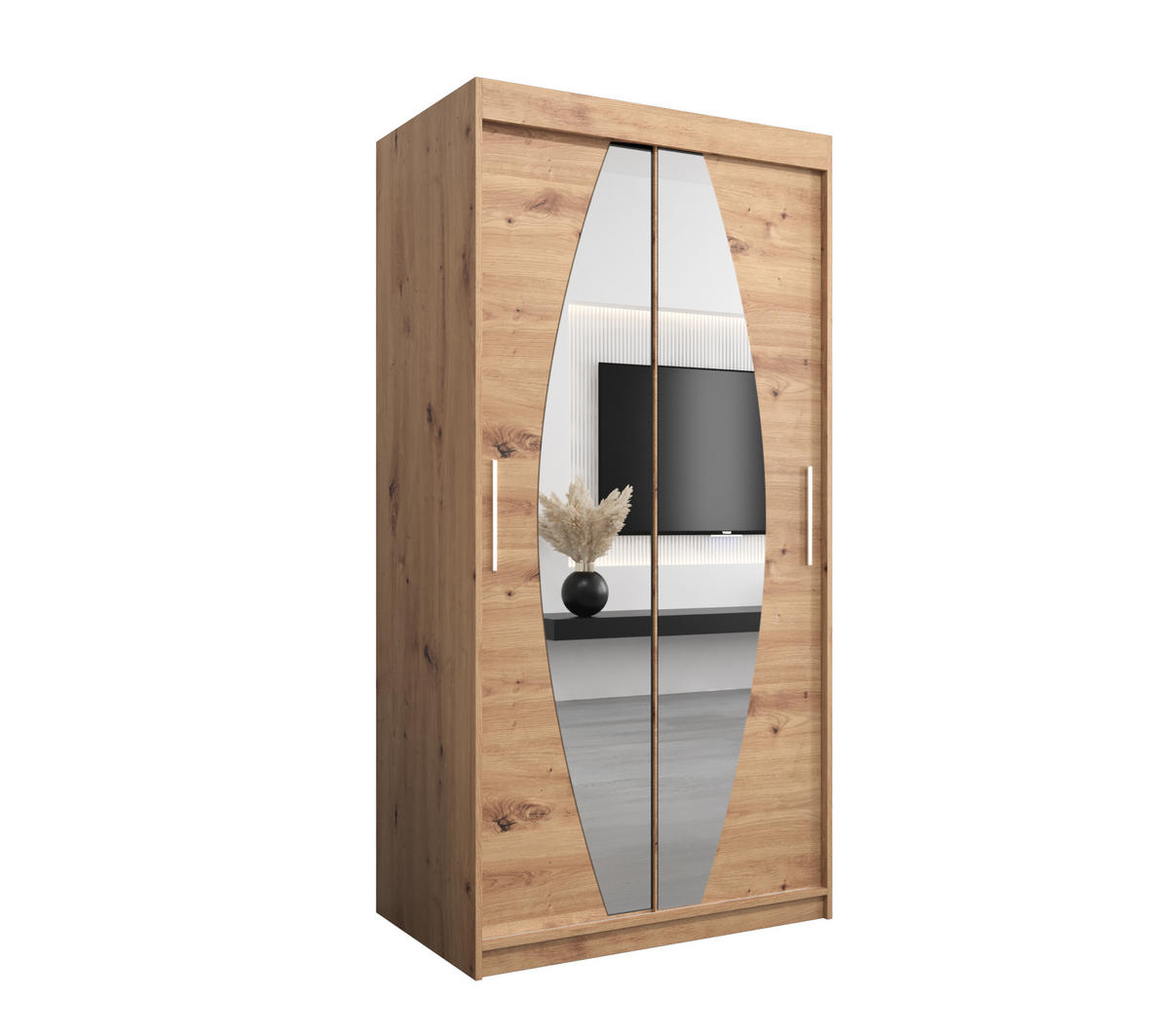 SCHWEBETÜRENSCHRANK 200/100/62 2-türig - Silberfarben/Eiche Artisan, Holz/Kunststoff (100/200/62cm) - MÖBEL KRYSPOL