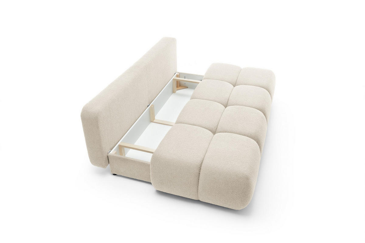 BETTSOFA CORSO Beige Bucle-Stoff mit Schlaffunktion - Beige, Holz (214/89/104cm) - MASSENO