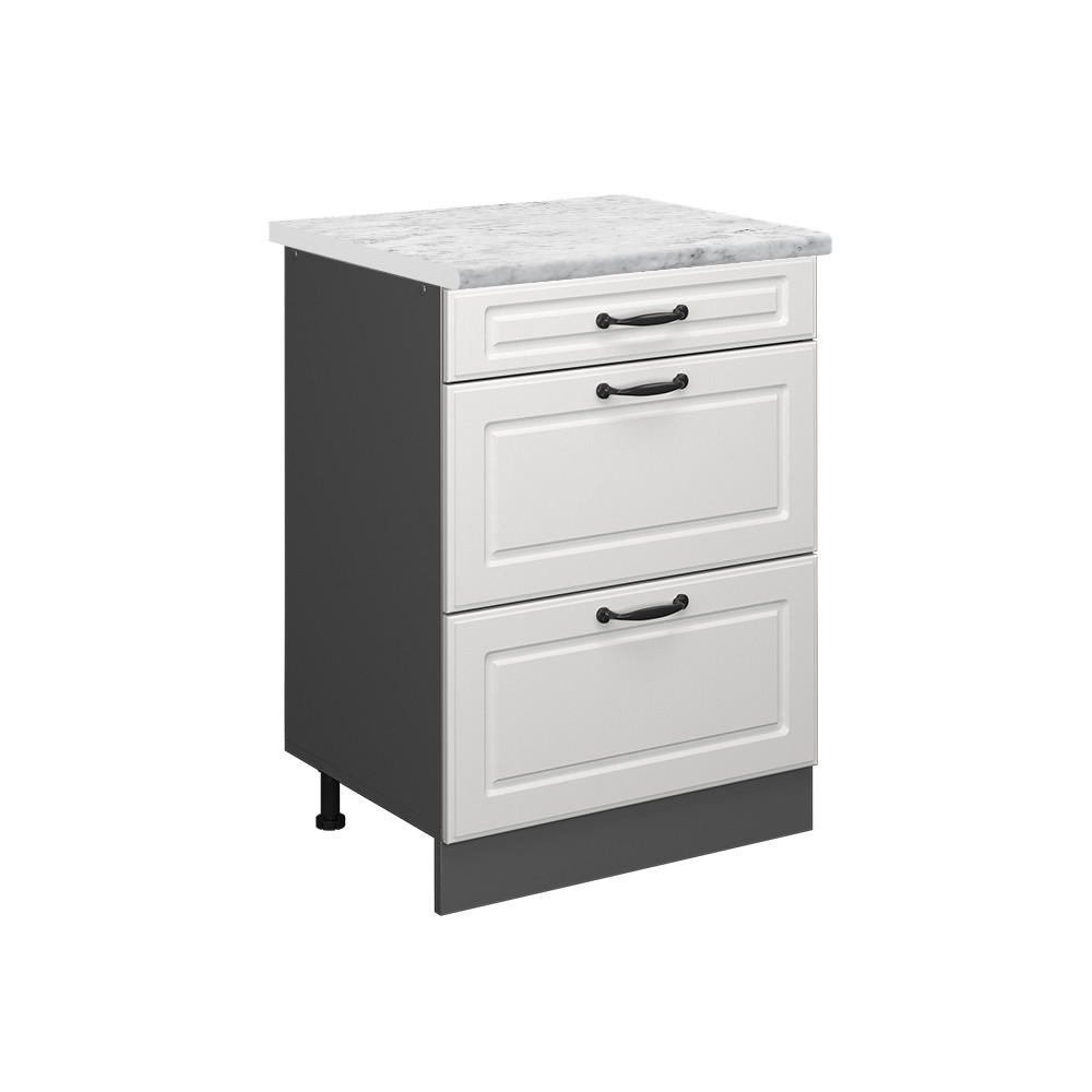 SCHUBLADENSCHRANK R-Line Weiß Landhaus 60 cm AP Marmor - Anthrazit/Creme, Holzwerkstoff (60/81.6/60cm) - Vicco