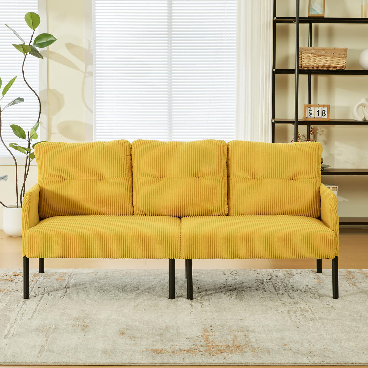 SOFA 3-Sitzer mit Seitentasche 171 x 72 x 80 cm Cord Gelb - Gelb, Textil (171/80/72cm) - IVMEU