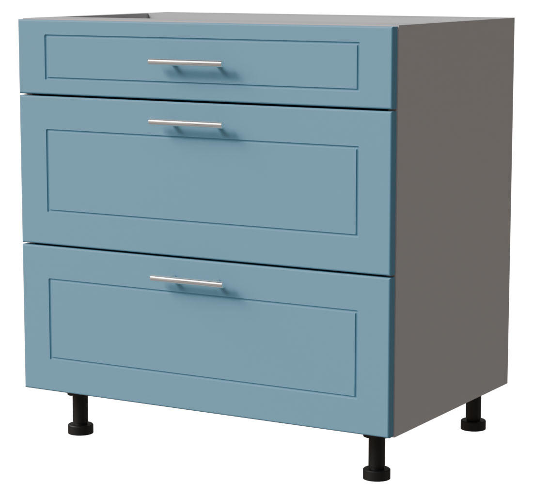 SCHUBLADENUNTERSCHRANK Bari D3/80 Grau / RAL 5024 pastellblau 80 / 50 / 82cm Blum Teilauszug - Blau/Grau, Holz/Holzwerkstoff (80/82/50cm) - Feldmann-Wohnen