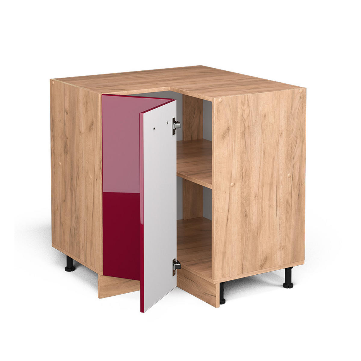 ECKUNTERSCHRANK R-Line Rot Hochglanz 75.6 cm , AP Eiche - Honigeiche/Eiche Wotan, Holzwerkstoff (75.6/81.6/60cm) - Vicco