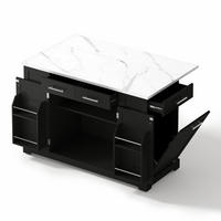 KÜCHENINSEL 138/56/92 cm Schwarz + Weiß mit 3 Schubladen, klappbare Arbeitsplatte und ausziehbarer Mülleimer - Multicolor, Holz/Holzwerkstoff (86/92/138cm) - Oxeza
