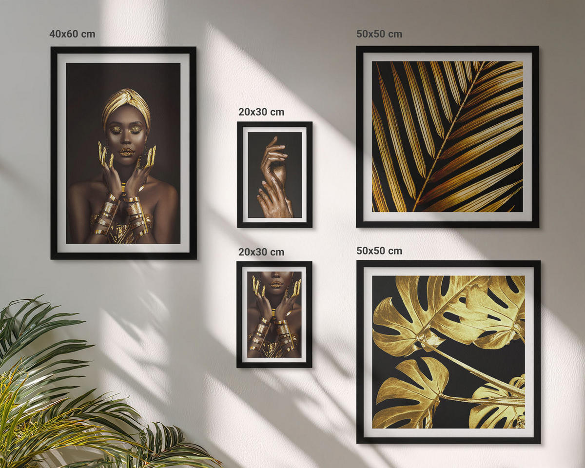 WANDBILDER 5er-Set - 50x50 cm & 20x30 cm & 40x60 cm Schwarzer Rahmen - Künstlerische Porträts von Frauen - Schwarz, Kunststoff (40/60cm) - ArtPrintCave