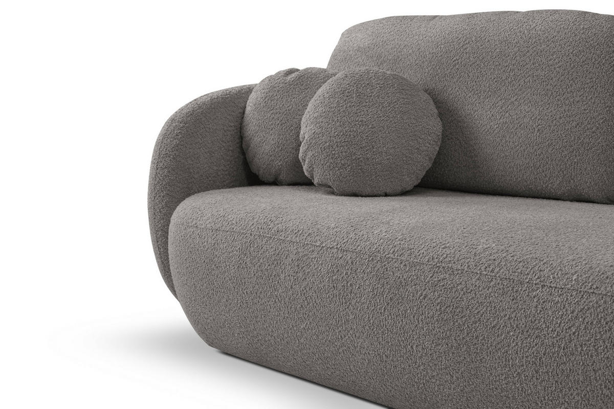 BETTSOFA AMICO Grau Bucle-Stoff mit Schlaffunktion - Grau, Holz (238/86.5/101cm) - MASSENO