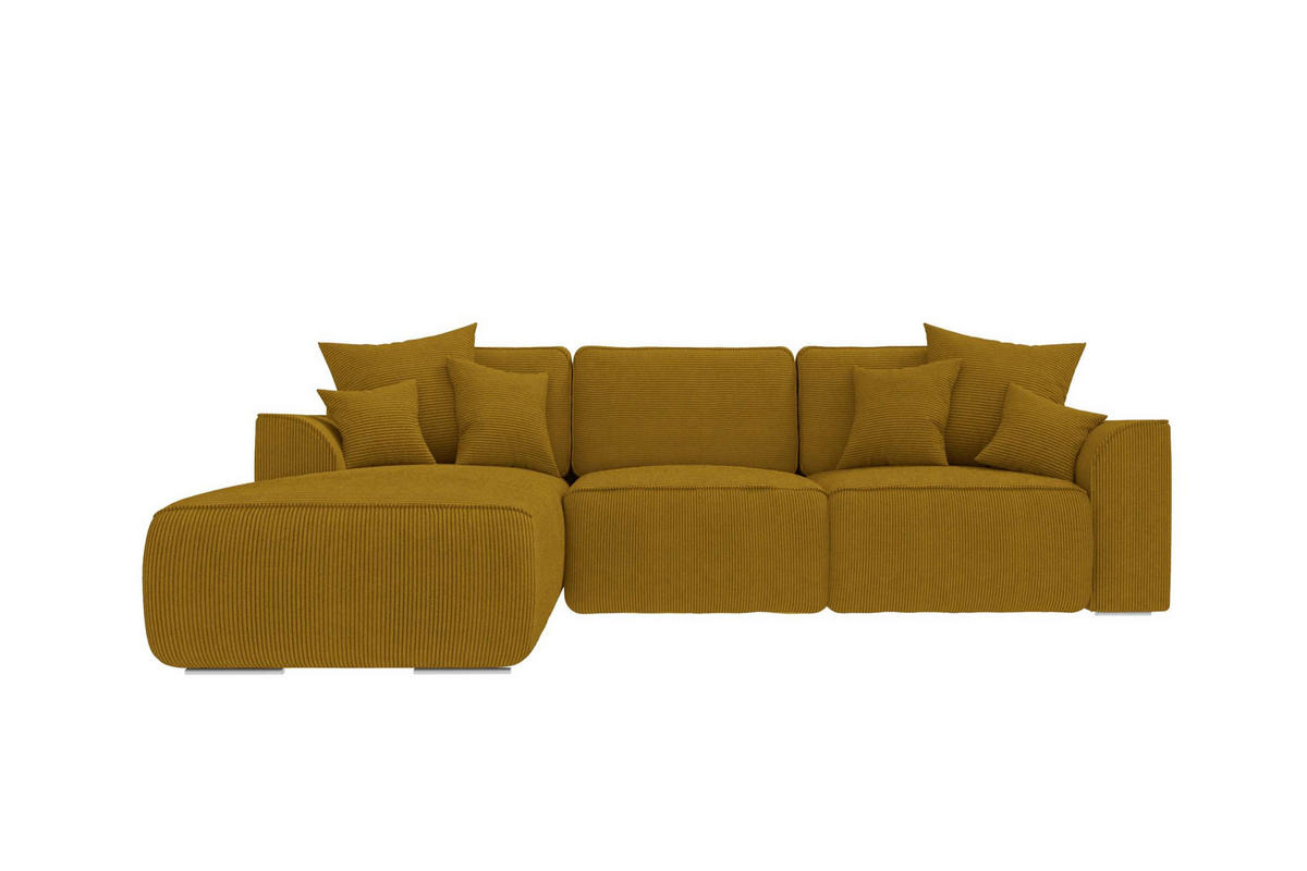 ECKSOFA GUSTO Cordstoff Goldfarben Links inkl. Schlaffunktion - Chromfarben/Goldfarben, Kunststoff/Textil (295/194cm) - 99rooms