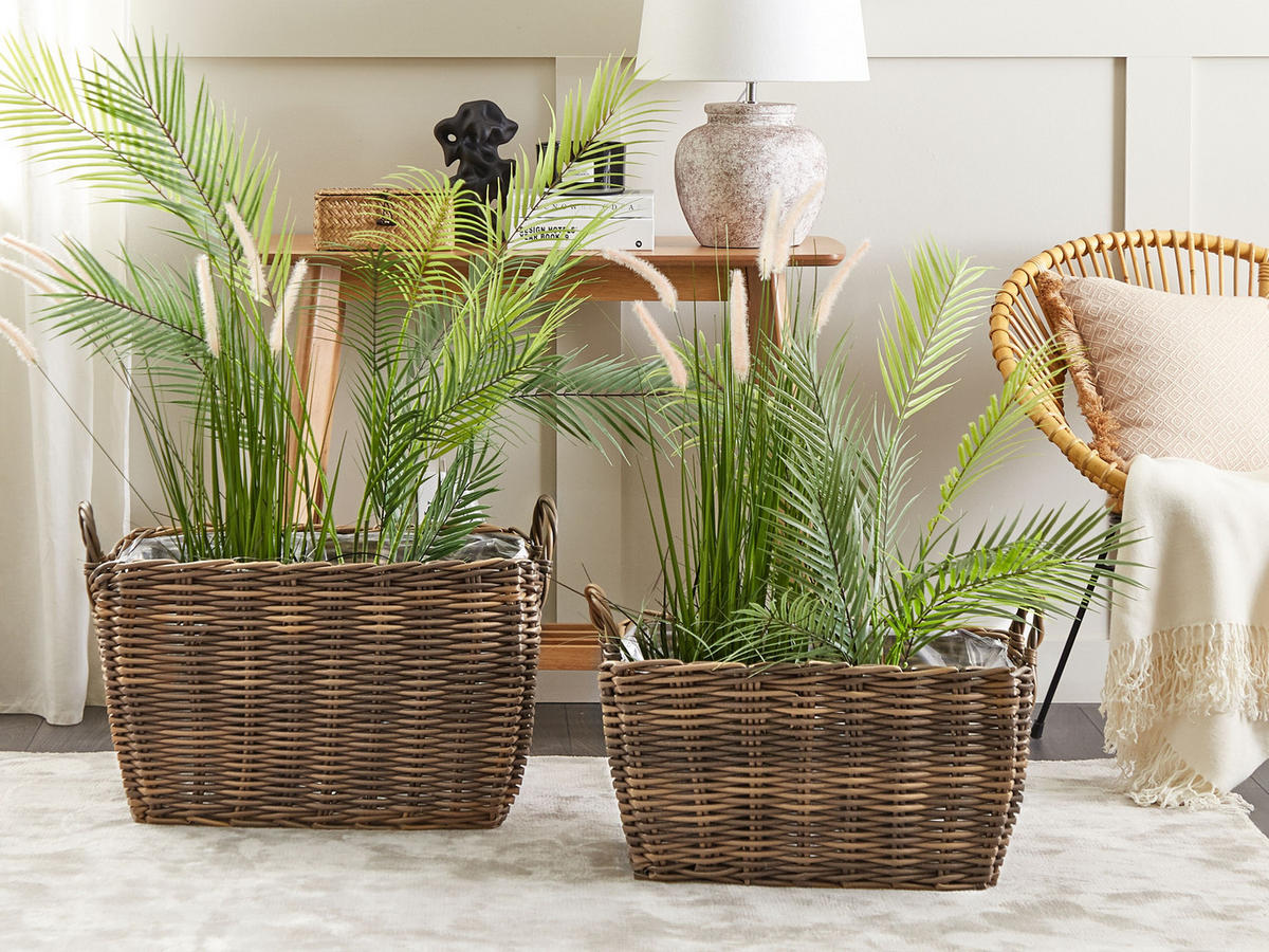 BLUMENKORB 2er-Set Rattan braun 59-50/53-44 cm Ormos - Braun, Kunststoff (44cm) - Beliani