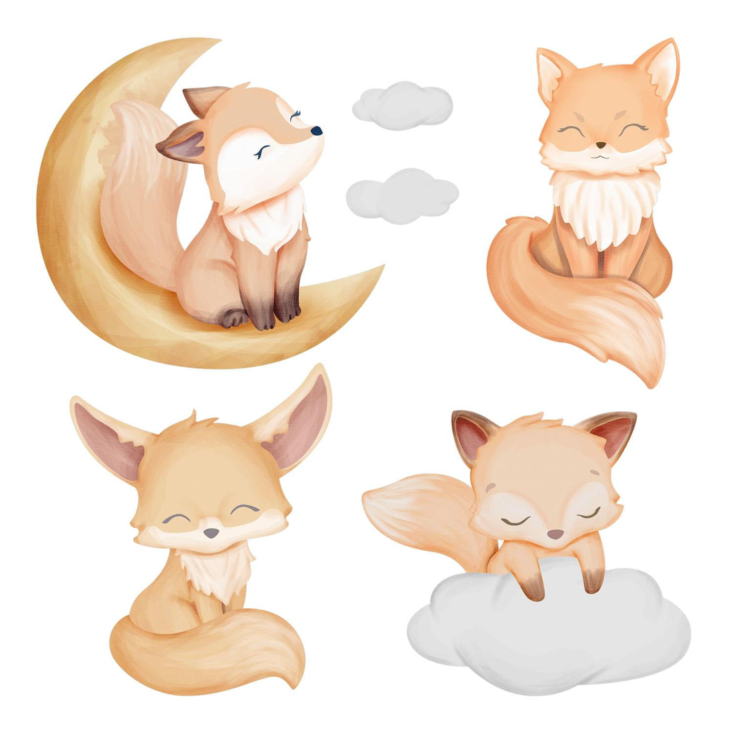 WANDAUFKLEBER 80x128cm - Aquarellfüchse - Multicolor, Kunststoff (80/128/0.1cm) - Wallfluent