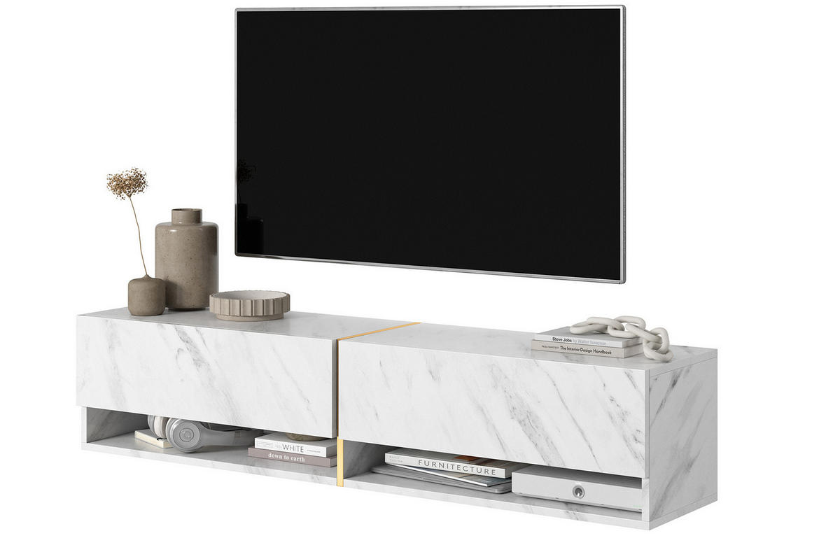 TV-SCHRANK Mirrgo weiße Marmor-Optik 140 cm - Weiß, Holzwerkstoff (140/30/31.6cm) - Selsey