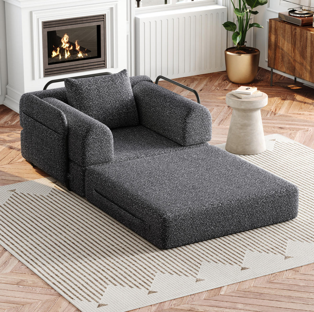 SCHLAFSOFA in Grau – 2-in-1, klappbar mit Armlehnen-Staufach - Grau, Textil (181.6/49.5/94cm) - BEAOK