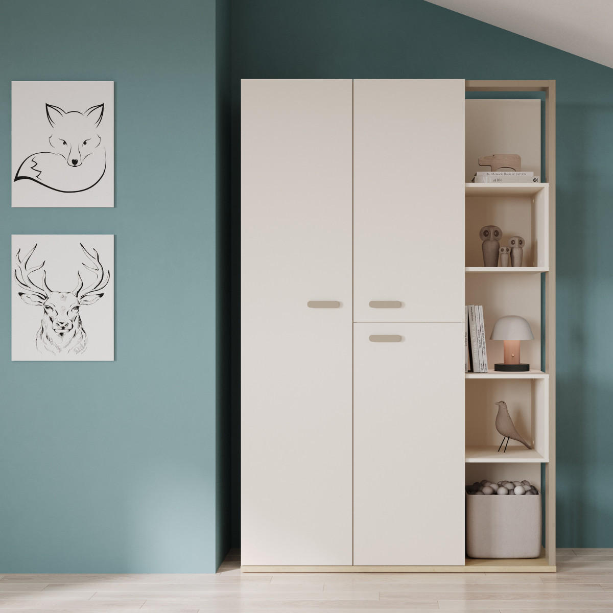 SCHRANK 3 Türen 5 Nischen - Modell CAMILLIA - Grau - 119,7 x 51,5 x 186,9 cm - Grau, Holz (51.5/186.9/119.7cm) - Demeyere