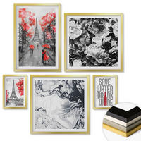WANDBILDER 5er Set - 50x50 cm & 20x30 cm & 40x60 cm Goldrahmen - graue Gemälde des Eiffelturms - Goldfarben, Kunststoff (40/60cm) - ArtPrintCave