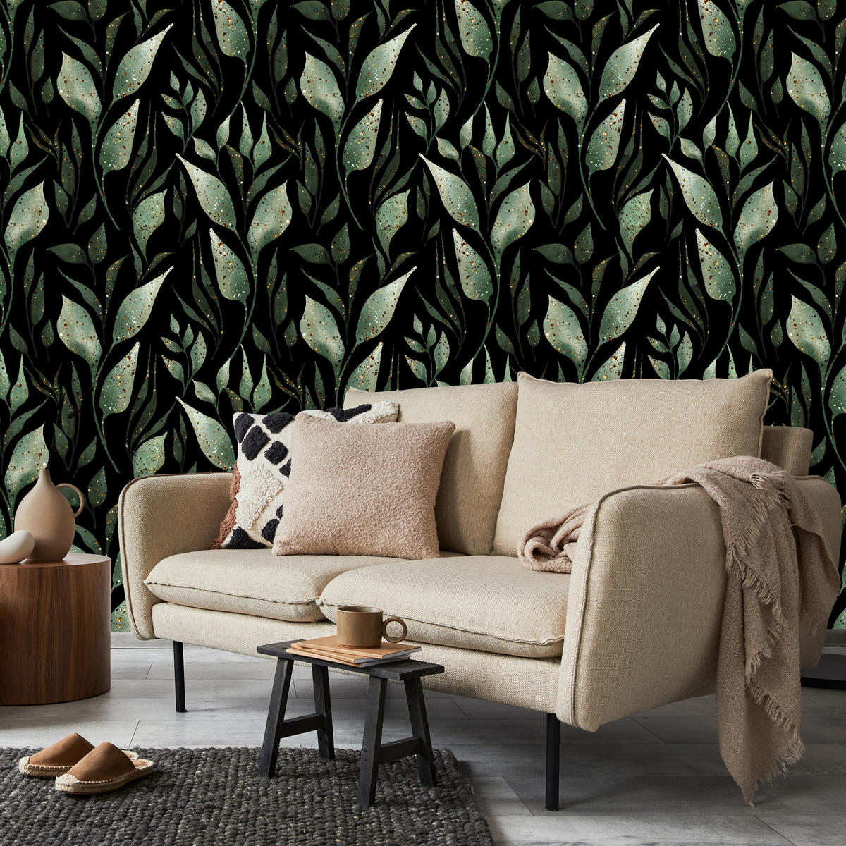 VLIESTAPETE Blätter und Zweige – Grün, Schwarz – 50x1000 cm - Schwarz/Grün, Papier (50/1000cm) - Muralo
