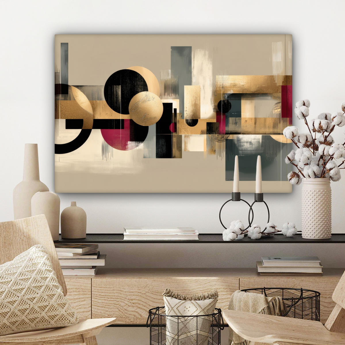 LEINWANDBILD Abstrakt - Formen - Beige - Texturen Gemälde 60x40 cm - Beige, Textil (60/40cm) - MuchoWow