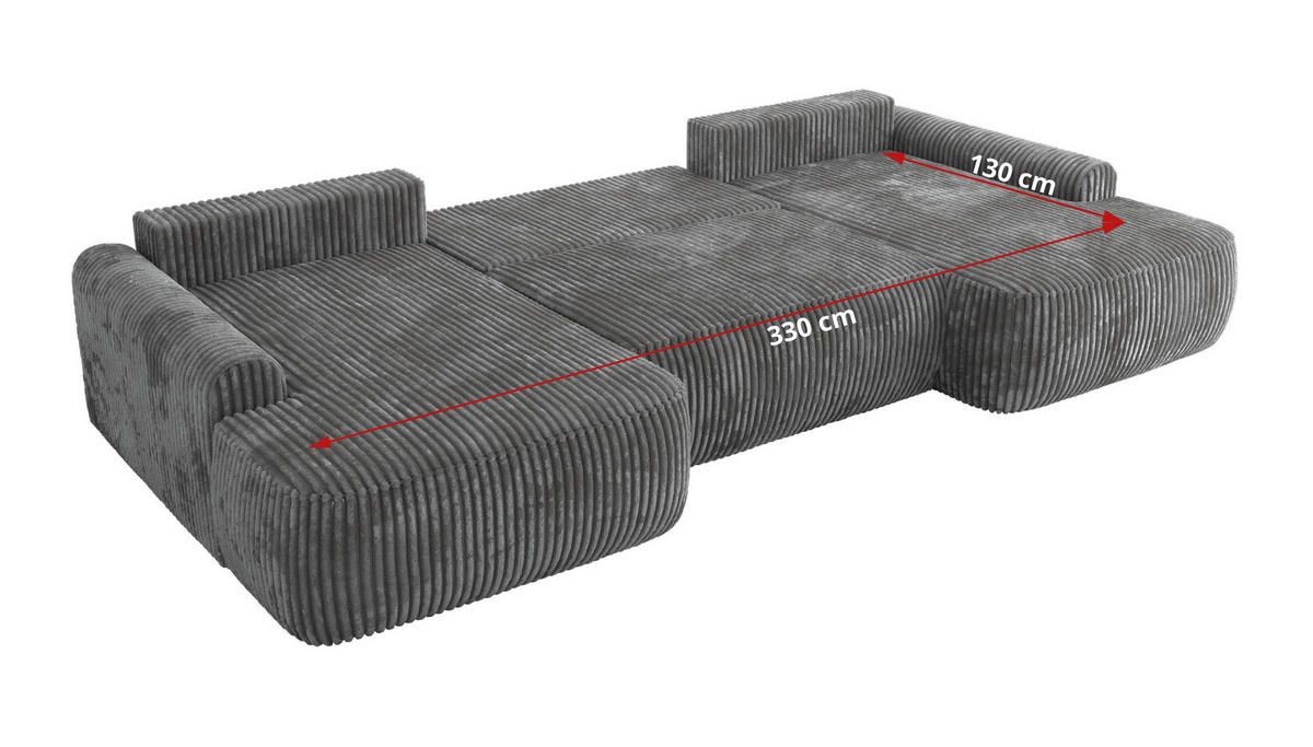 WOHNLANDSCHAFT CUBO U Dunkelgrau Cord - Dunkelgrau/Schwarz, Kunststoff/Textil (370/100/187cm) - MKS