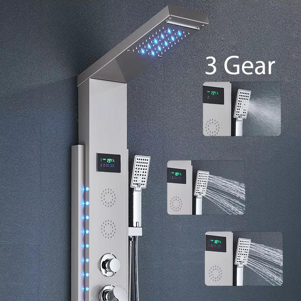ÜBERKOPFBRAUSESET Silber LED Edelstahl Regendusche Massagedusche Duschpaneel - Silberfarben, Metall (15/125/46cm) - Kaket