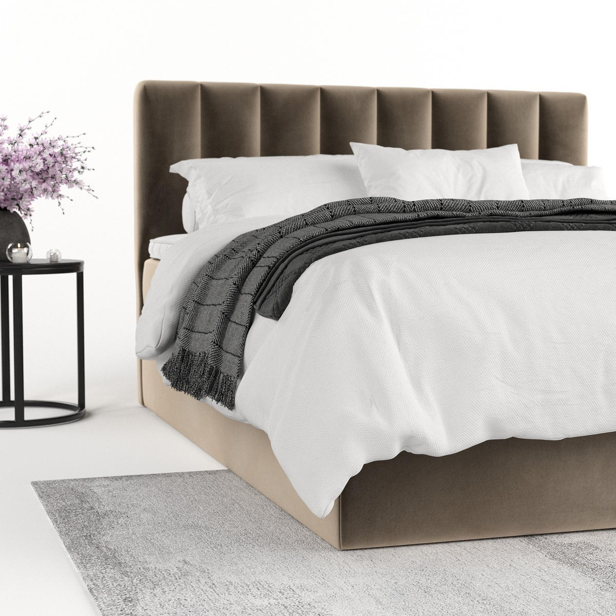 BOXBETT Lusso 200/200 cm Taupe im Paros Stoff - Taupe/Schwarz, Holz/Holzwerkstoff (200/200cm) - AltaBeds