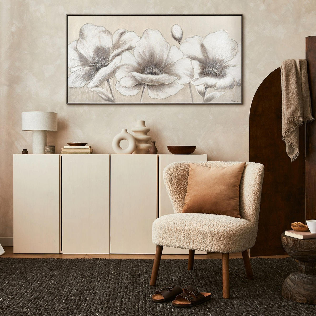 GEMÄLDE Blumen II Schattenfugenrahmen grau 120x60 cm - Grau, Holz (120/60cm) - YS-art gallery