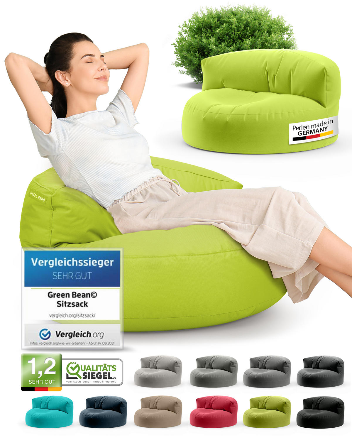 INDOOR OUTDOOR SITZSACK Lounge Sofa - Hellgrün, Textil (90/50/50cm) - Green Bean