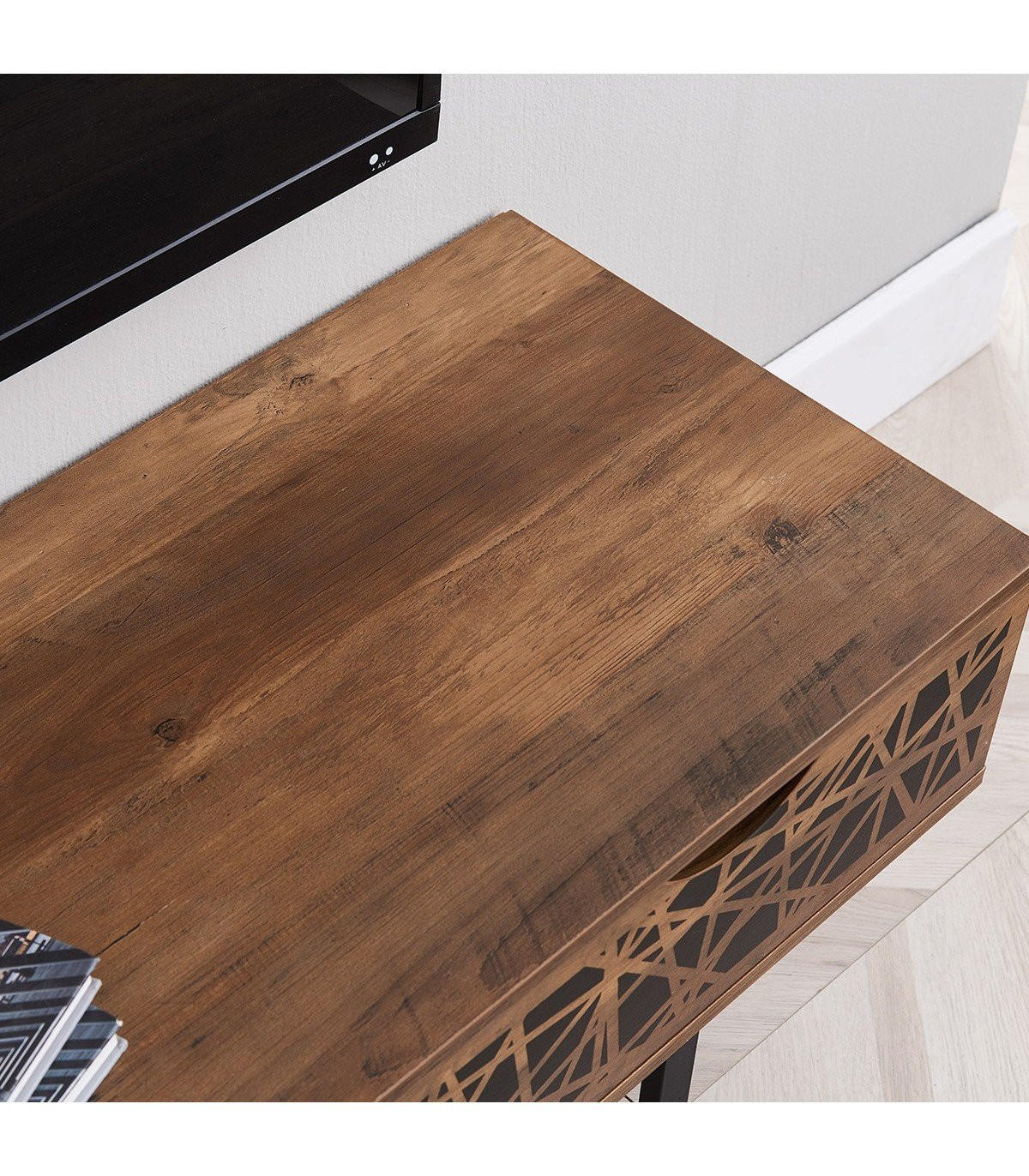 TV-MÖBEL mit 2 Schubladen und Ablage im Holzdekor L140 cm - Anaëlle - Nussbaumfarben, Holzwerkstoff (39/43/140cm) - Calicosy