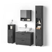 BADMÖBEL-SET Ronco Anthrazit Hochglanz 4 Teile, mit Schubladenschrank und Hochschrank - Anthrazit, Holzwerkstoff (80/58/41cm) - Livinity®