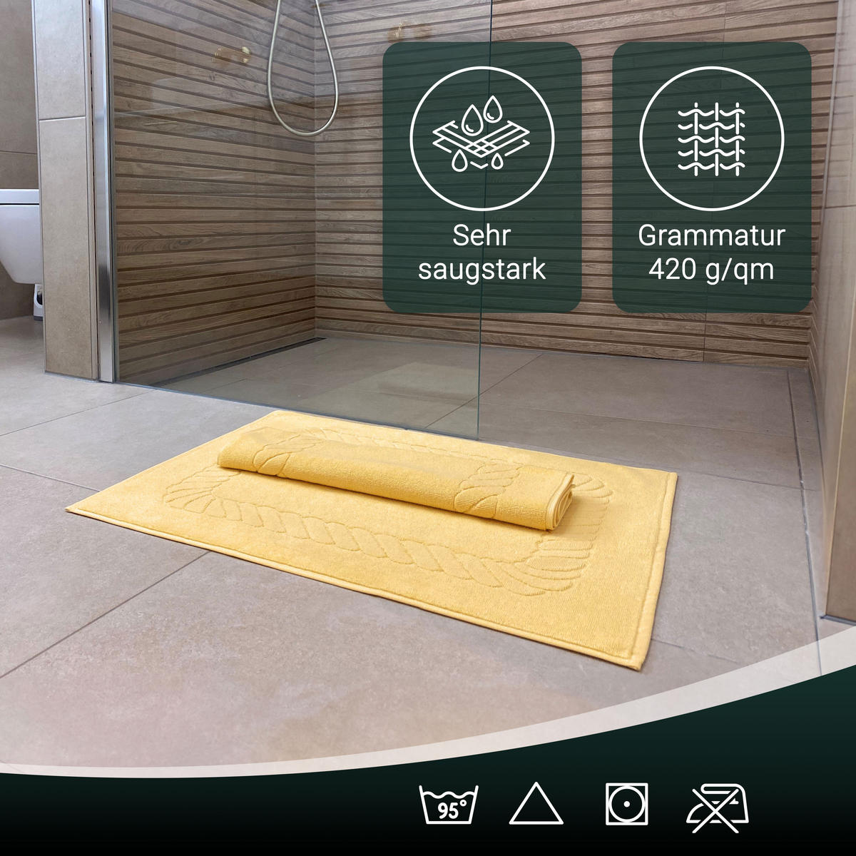 BADEMATTE, 2er-Set, 50x70 cm, 100% Baumwolle, Gelb - Gelb, Textil (50/70cm) - Zollner
