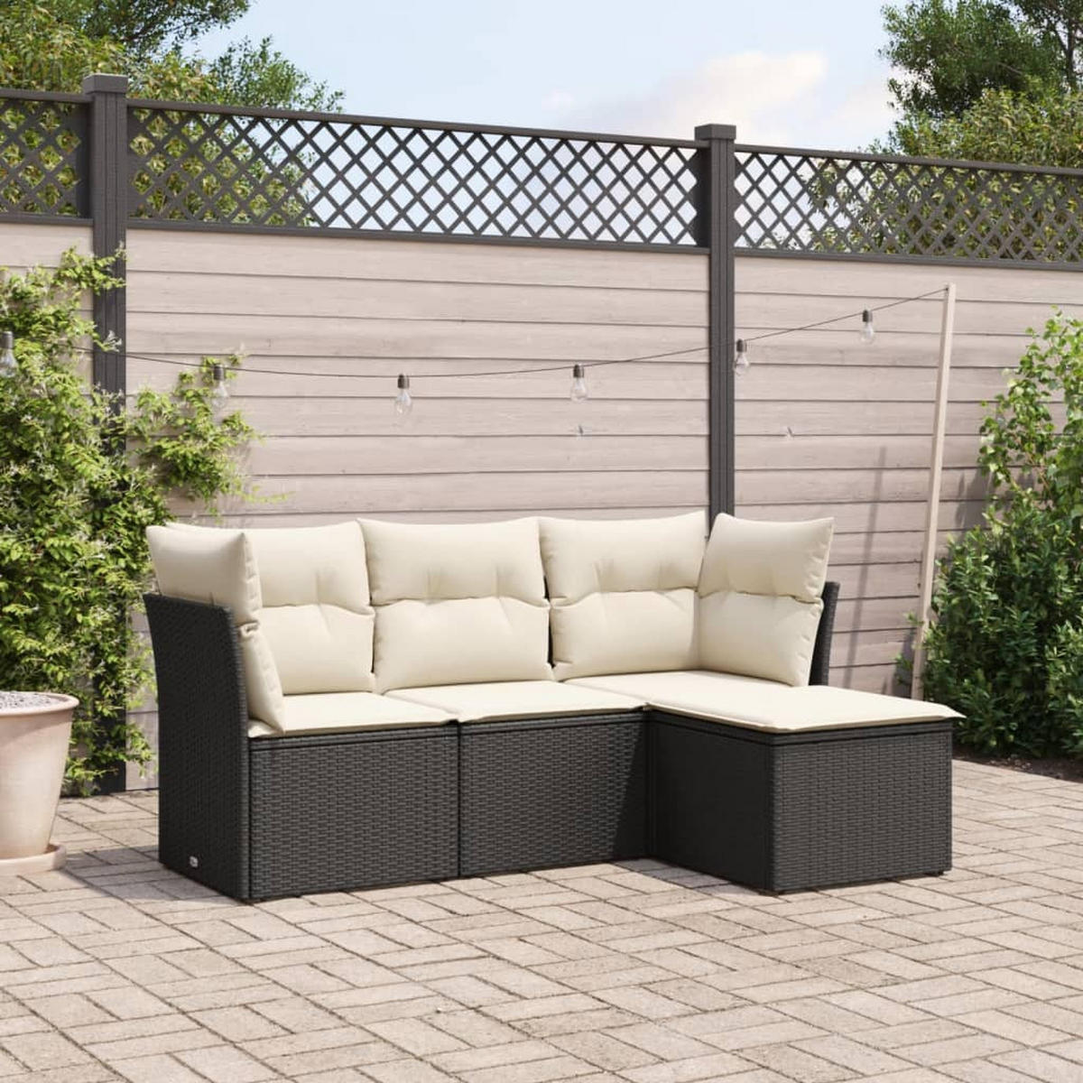 GARTEN-SOFAGARNITUR 4-teilig Mit Kissen Schwarz Poly Rattan - Schwarz, Kunststoff - vidaXL