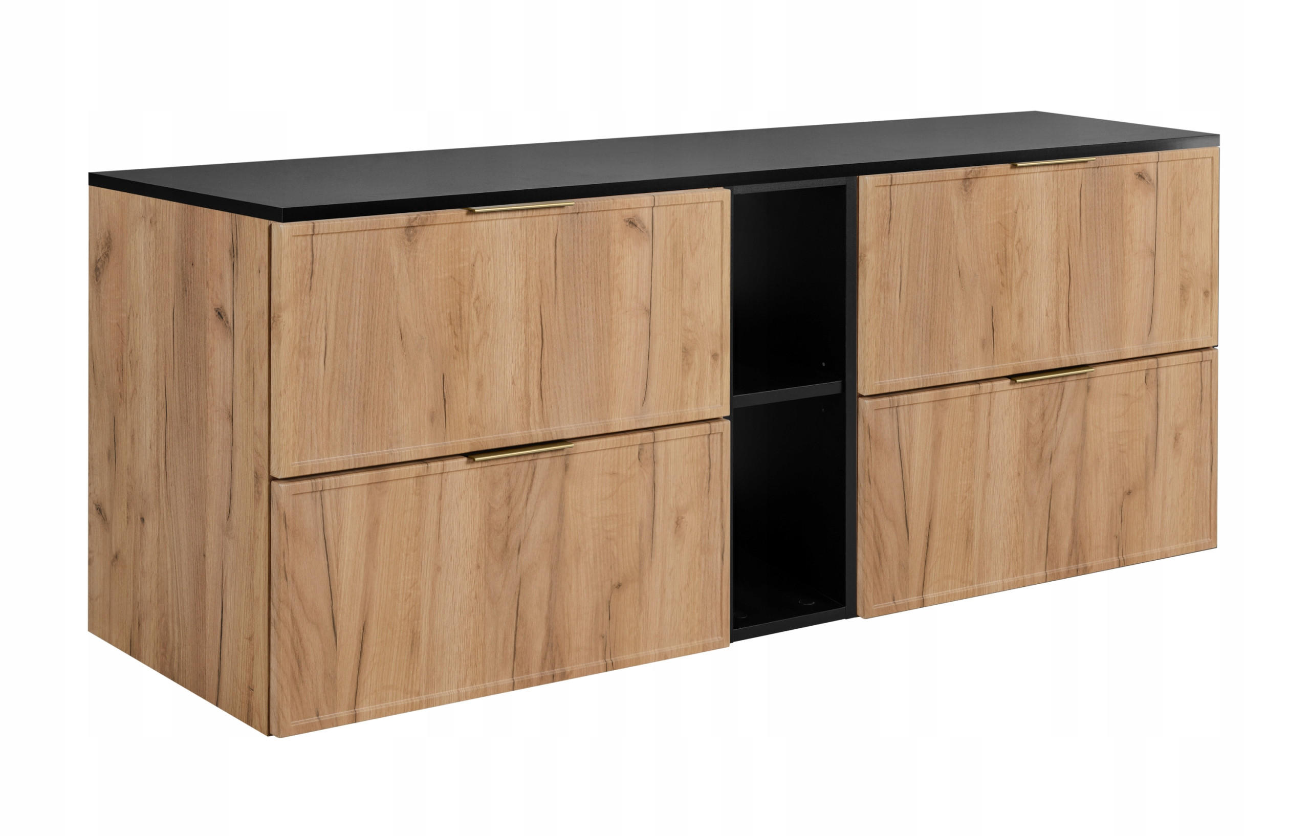 WASCHBECKUNTERSCHRANK SLIM 140cm mit Arbeitsplatte Schwarz Eik Craft - Eichefarben/Schwarz, Holzwerkstoff (140/57/46cm) - Rodan